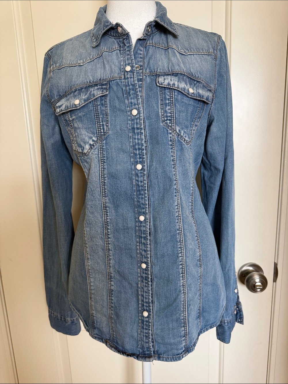 Zara Z 1975 Denim Light Blue Button-Down Shirt Size M